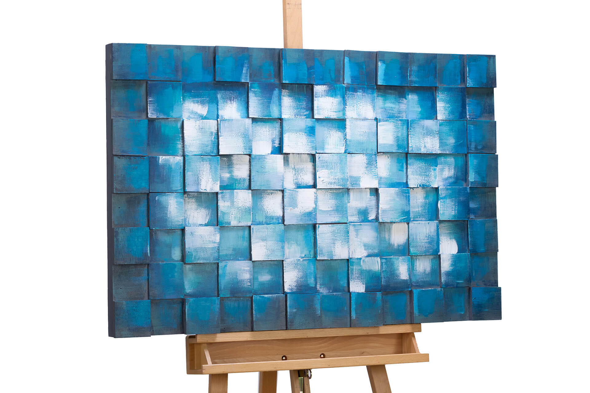 HOLZBILD Blau 90/60 cm - Blau/Weiß, Holz (4.5/60cm) - KUNSTLOFT