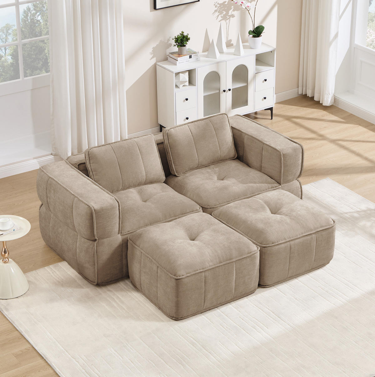 SOFA 198/162/67 cm in Sand mit modularem Design und breiter Sitzfläche - Sandfarben, Kunststoff (162/67/198cm) - Flora Grace
