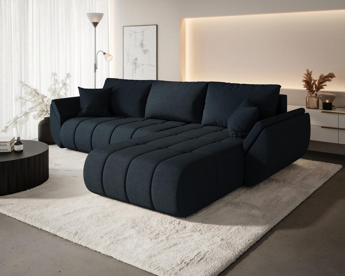 ECKSOFA TOKYO PREMIUM mit Schlaffunktion, Stoff WIND, Dunkelblau, Rechts - Dunkelblau, Holz (280/190cm) - Kaiser Möbel