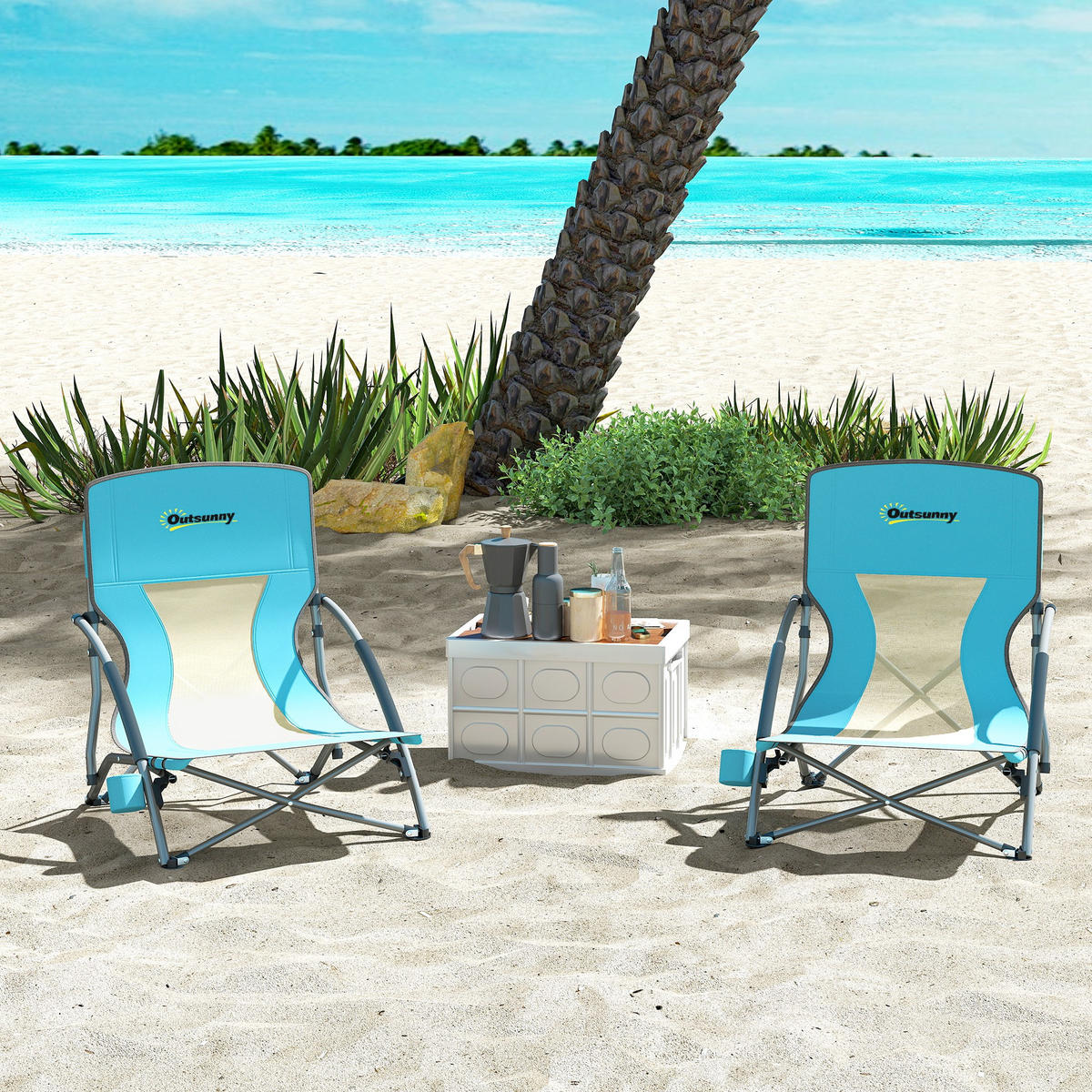 GARTENKLAPPSESSEL DE-15661 2er-Set, mit Getränkehalter & Tragetasche Blau - Blau, Metall (55/62/58cm) - ComfortXL