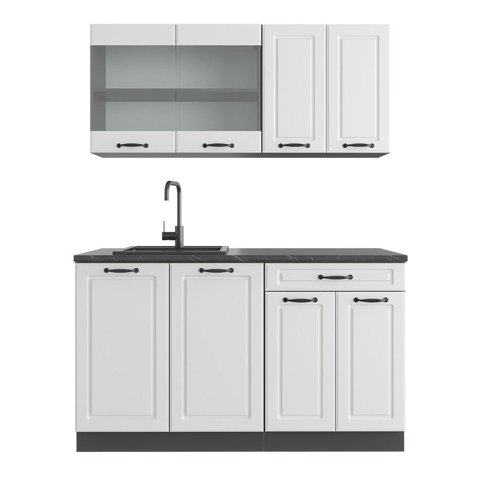 SINGLEKÜCHE R-Line Weiß Landhaus/Anthrazit 140 cm, AP Anthrazit - Anthrazit/Weiß, Holzwerkstoff (140/81.6/60cm) - Vicco
