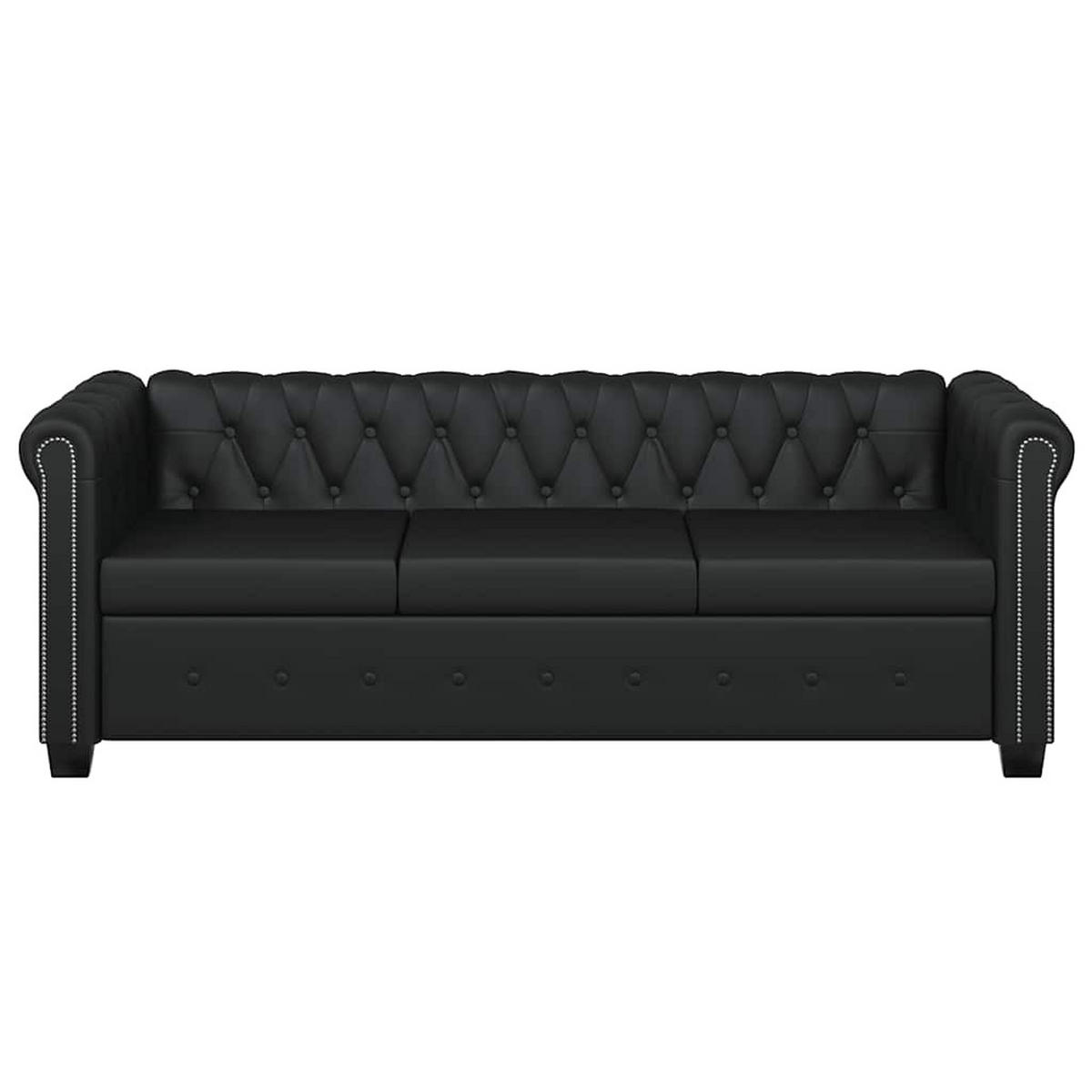 3-SITZER-SOFA mit Nietenverzierung, 200,5/76/70 cm, aus Kunstleder, Schwarz - Schwarz, Leder (200.5/70/76cm) - vidaXL