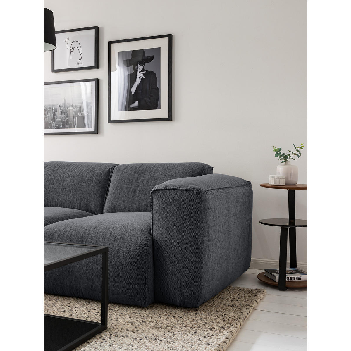 3-SITZER ECKSOFA mit Longchair - Schwarz/Grau, Textil (251/173cm) - home24
