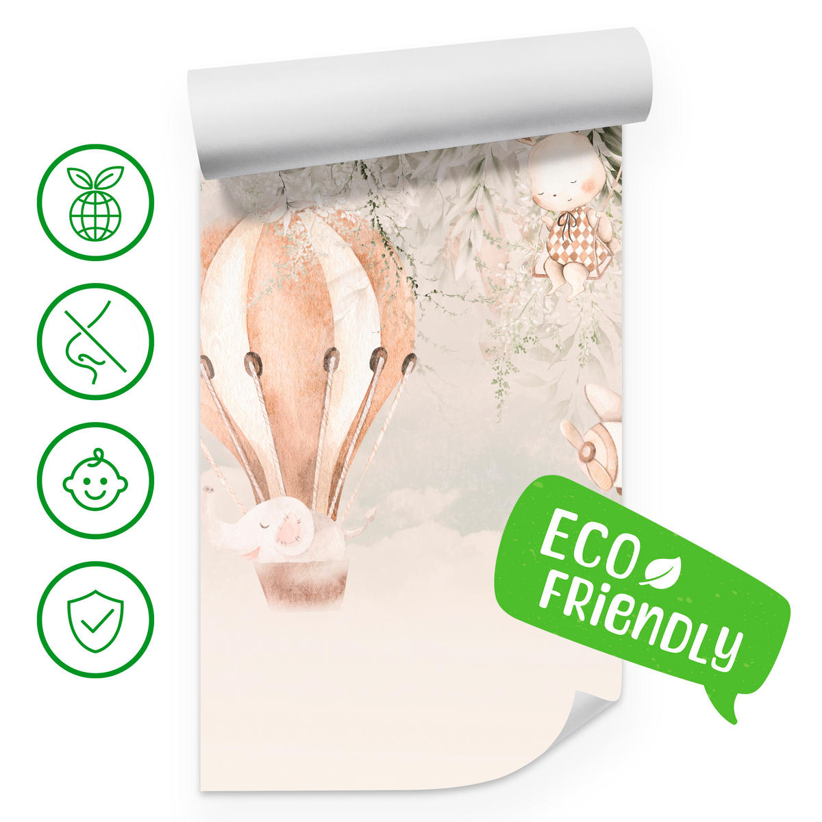 FOTOTAPETA Pre Detskú Izbu Zvieratá Oblaky Balóny Žirafa Slnko 500 x 350 cm - oranžová/hnedá, papier (500/350cm) - Muralo