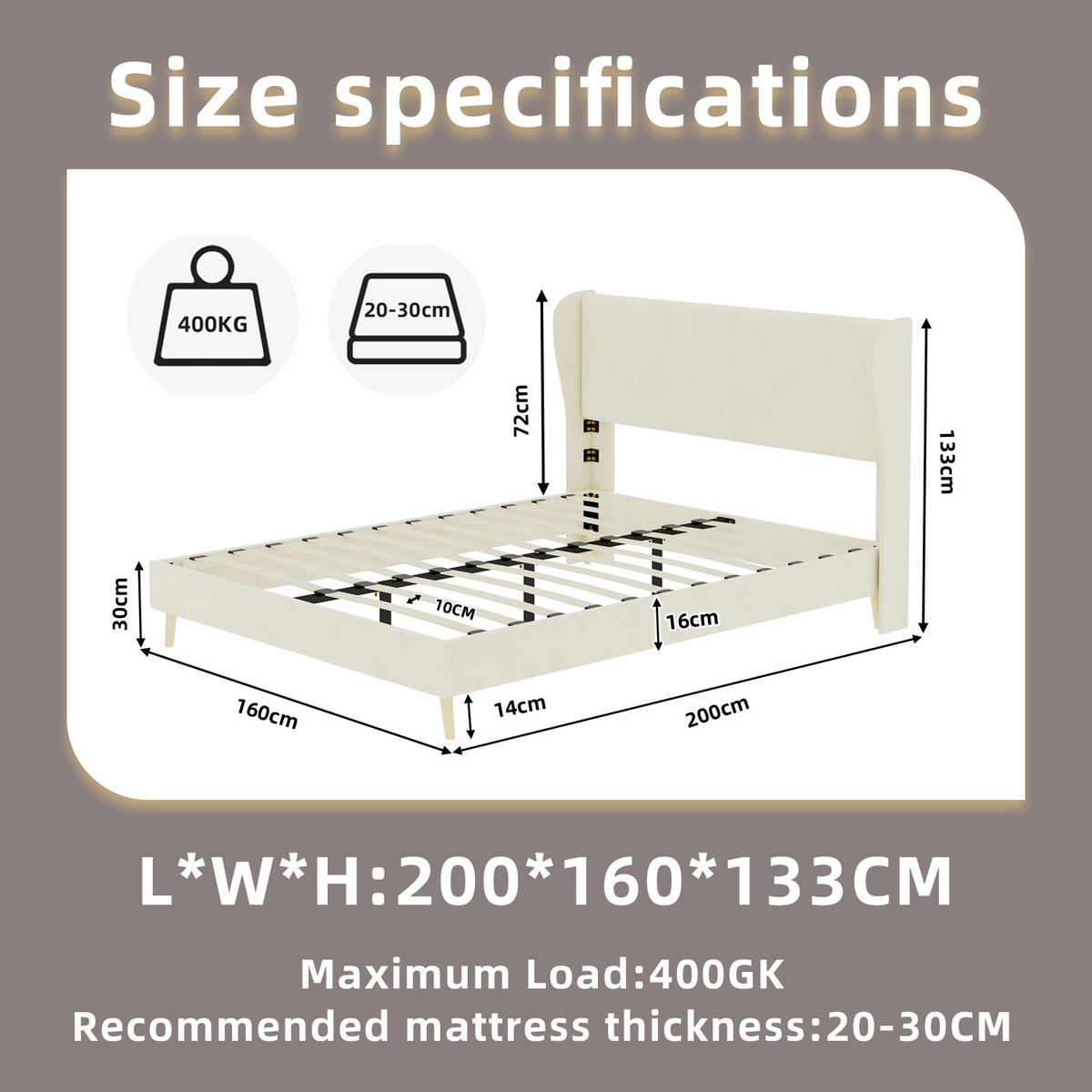 POLSTERBETT 160/200 cm DE-35481 mit Kopfteil Beige - Beige, Metall (160/200cm) - ComfortXL
