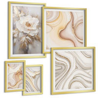 BILDER SET 5er Set - 50x50 cm & 20x30 cm & 40x60 cm Goldrahmen - Rose Eiffelturm Pferd Riesenrad S/W - Goldfarben, Kunststoff (40/60cm) - TULUP