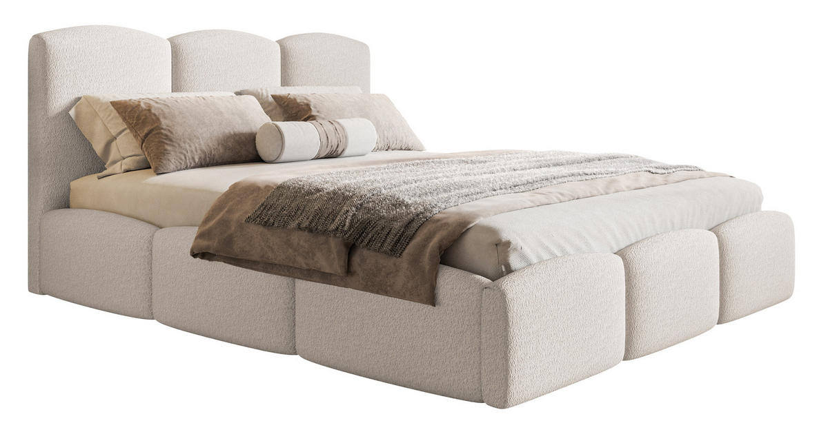 POLSTERBETT 140x200 Roma Slim mit Bettkasten, Lattenrost, Boucle Creme - Creme, Holz/Textil (140/200cm) - Emporius