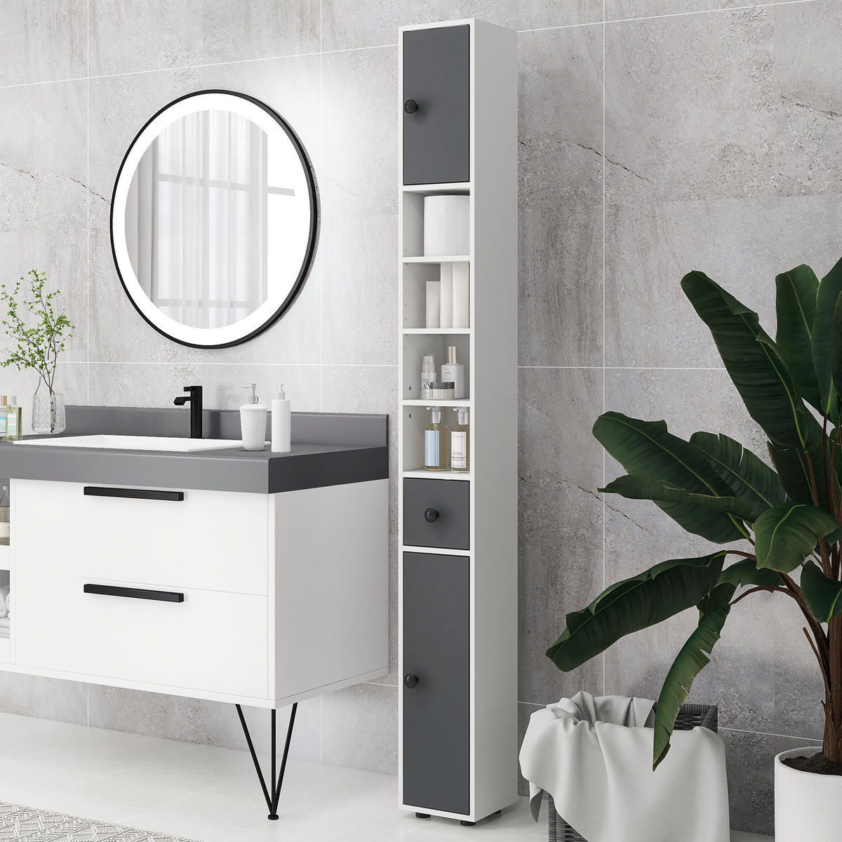 HOCHSCHRANK DE-12445 20/20/180 cm Grau - Grau, Holzwerkstoff (20/180/20cm) - ComfortXL
