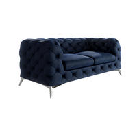 CHESTERFIELD-SOFA 2-Sitzer Laura Marineblau Samt - Silberfarben/Dunkelblau, Holz/Textil (185/75/100cm) - S-Style Möbel