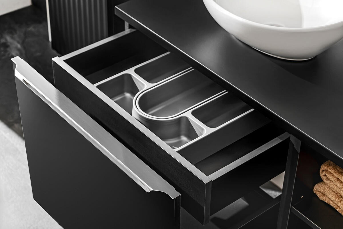 BADMÖBEL-SET 11Teile - Santa Fe Black S BM18 in Schwarz / Matt - Schwarz, Holz (140/160/46cm)