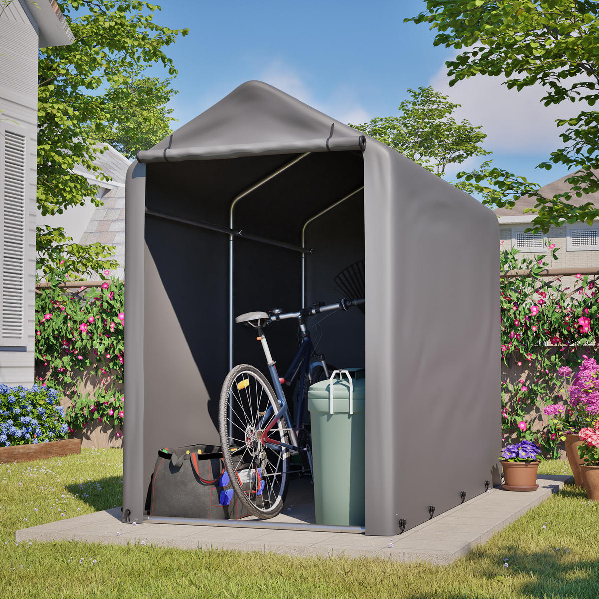 KLEINGARAGE aus verzinktem Stahl 187x100x160 cm in Dunkelgrau - Dunkelgrau, Metall (100/160/187cm) - Modfu