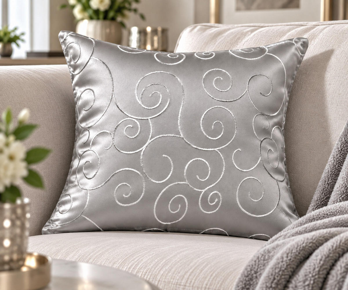 KISSENBEZUG 60/60 cm Silber Damast Circle - Silberfarben, Textil (60/60cm) - TiborTex