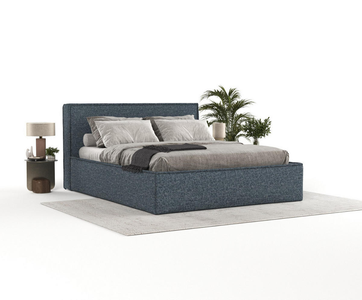 POLSTERBETT Sato mit Stauraum 120/200 cm Marineblau im Modesto Stoff - Schwarz/Naturfarben, Holz/Holzwerkstoff (120/200cm) - AltaBeds