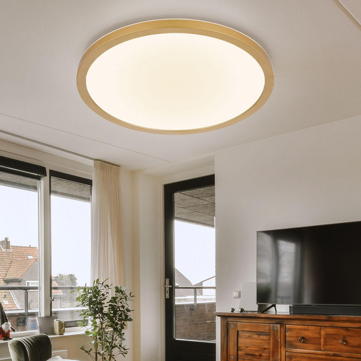 LED DECKENLEUCHTE Messing - Messingfarben, Kunststoff (42/42/2.5cm) - Globo Lighting