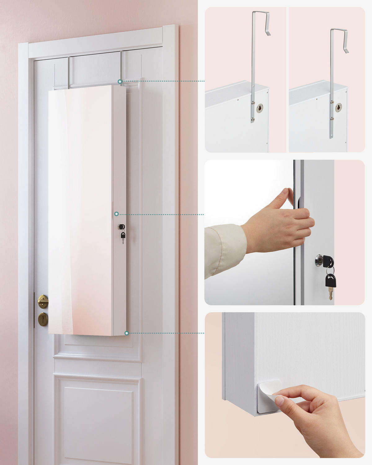 SCHMUCKSCHRANK Betty - Weiß, Holzwerkstoff (10/108/37cm) - SONGMICS
