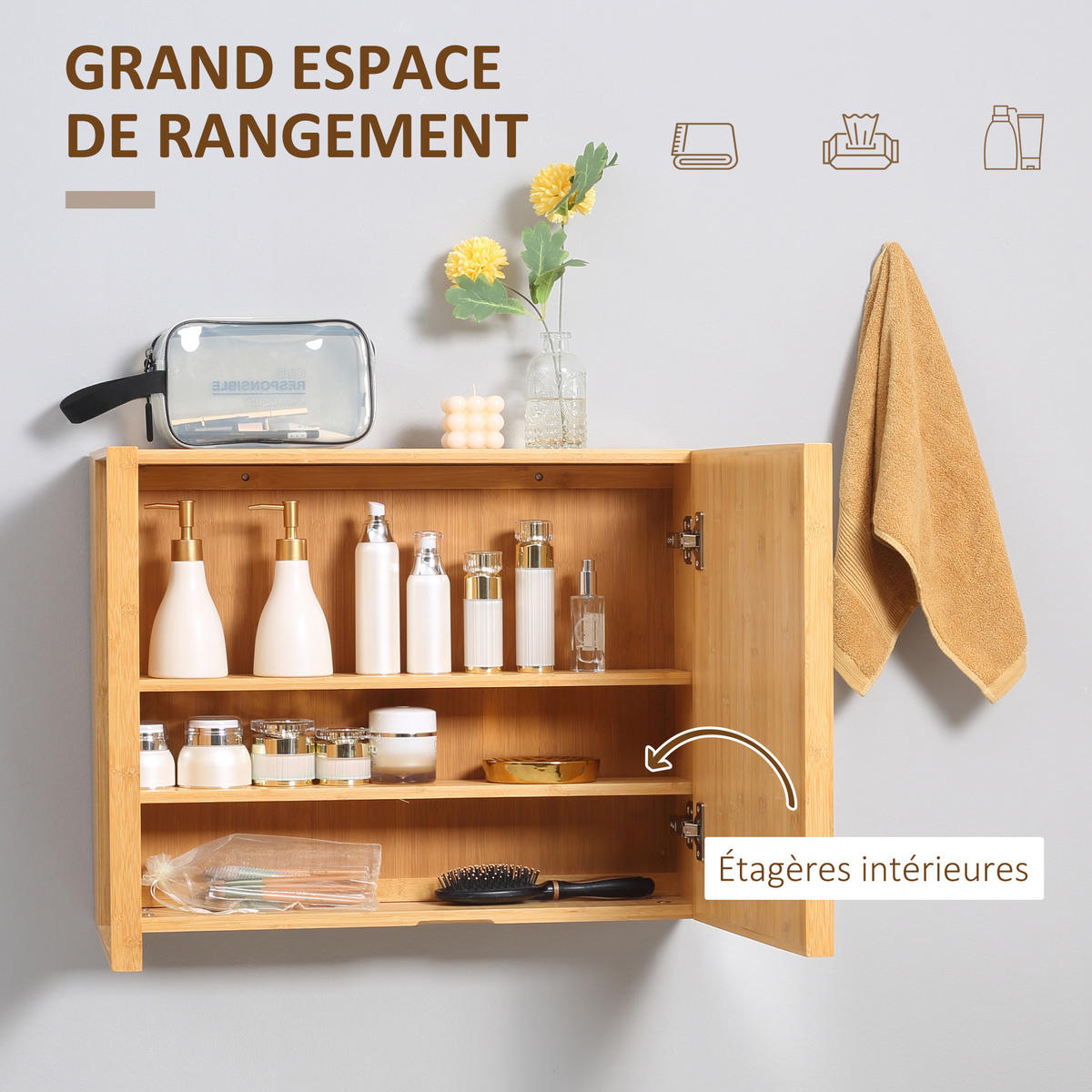 SPIEGELSCHRANK und 2 Bambustüren, 65,2 x 14 x 50 cm - Braun, Glas (65.2/50/14cm) - Vallsero