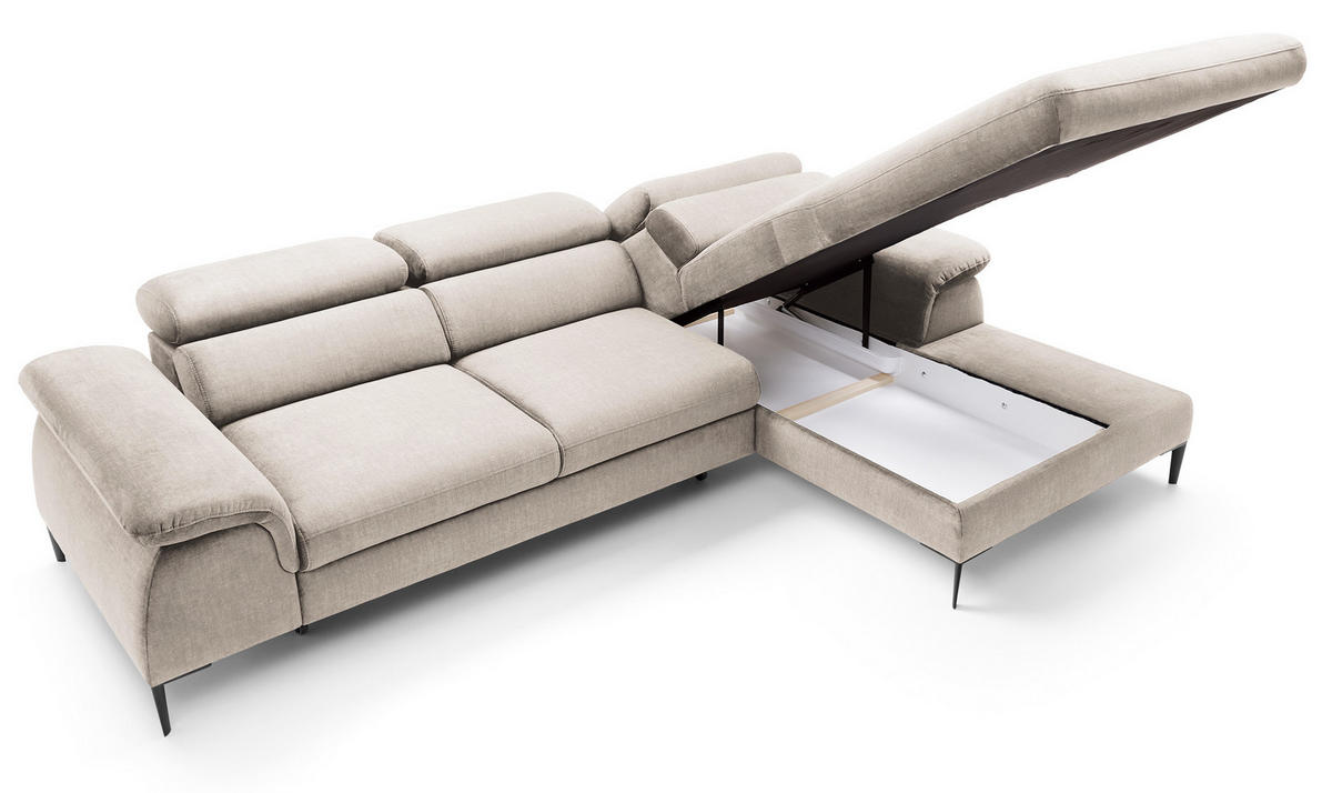 ECKSOFA L-Form 290 cm Amaro M mit Schlaffunktion, Rechts, Creme - Creme, Holz (182/288cm) - Emporius