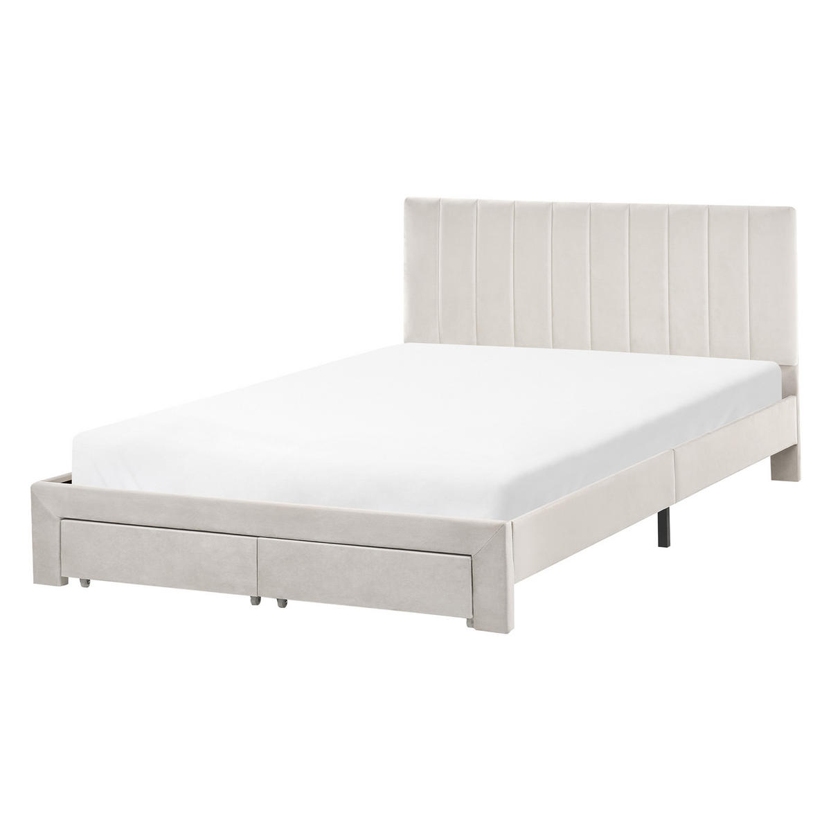 BETT mit Schubladen 140/200 cm Samtstoff Cremeweiß Lonzac - Creme, Textil (140/200cm) - Beliani