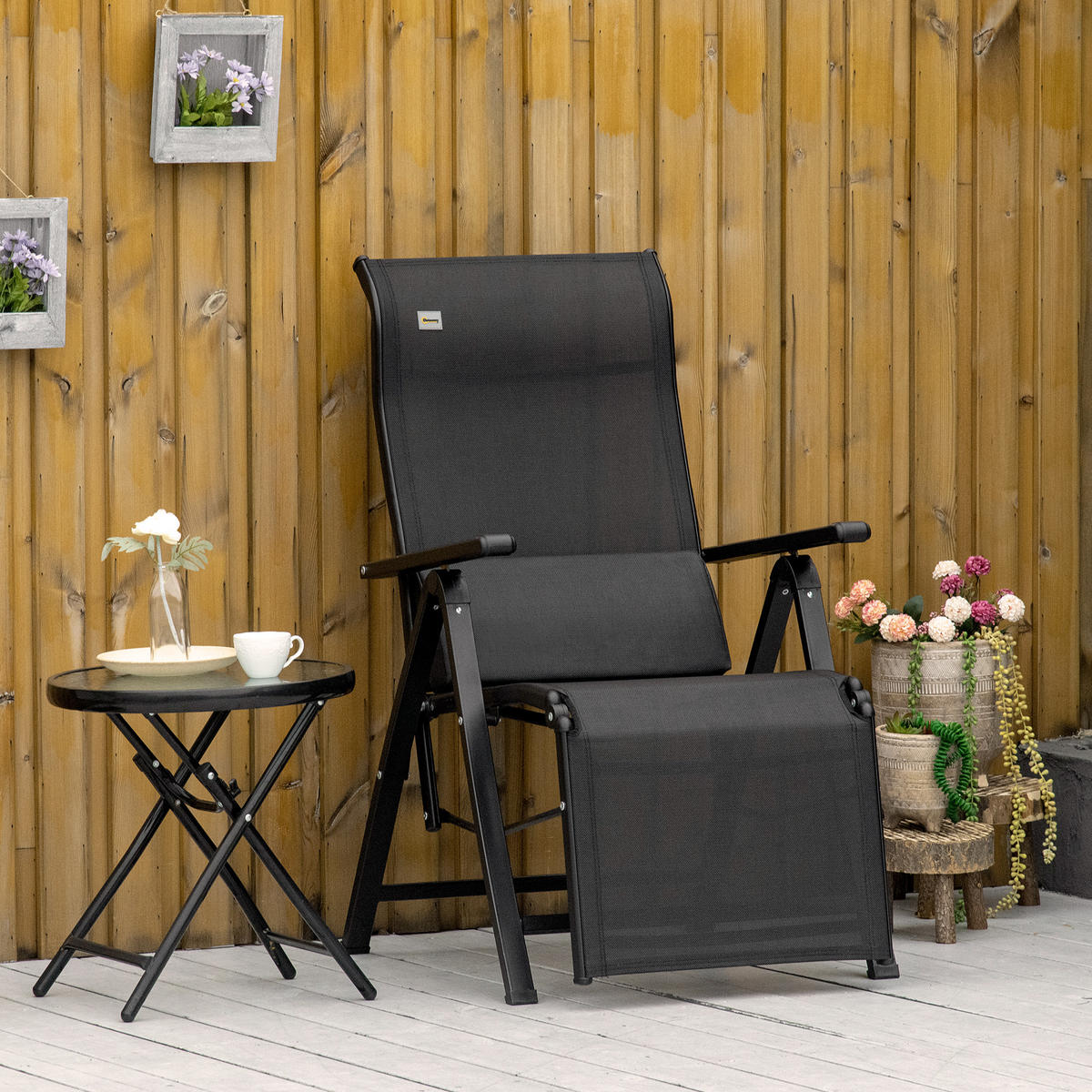 SONNENLIEGE DE-13534 9-fach verstellbar mit Lordosenkissen Schwarz - Schwarz, Metall (65/111/70cm) - ComfortXL