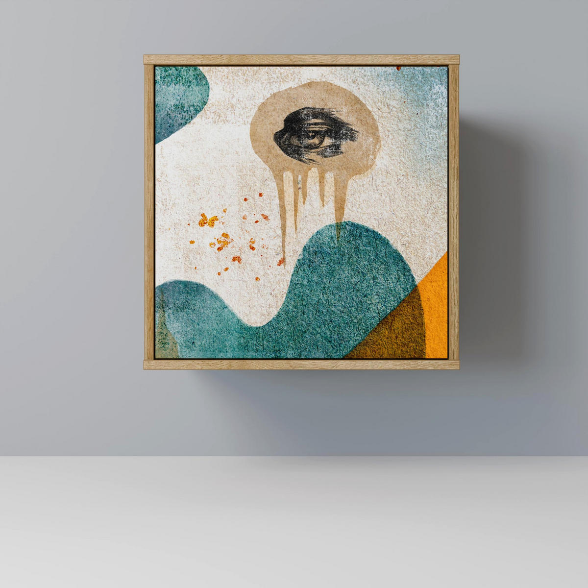 SIDEBOARD ABSTRACT FACES, Eichefarben, 57,5x42x77,5 cm, Schräge Buchenholzfüße - Eichefarben/Buchefarben, Holzwerkstoff/Buchenholz (57.5/77.5/42cm) - SpaceRebels