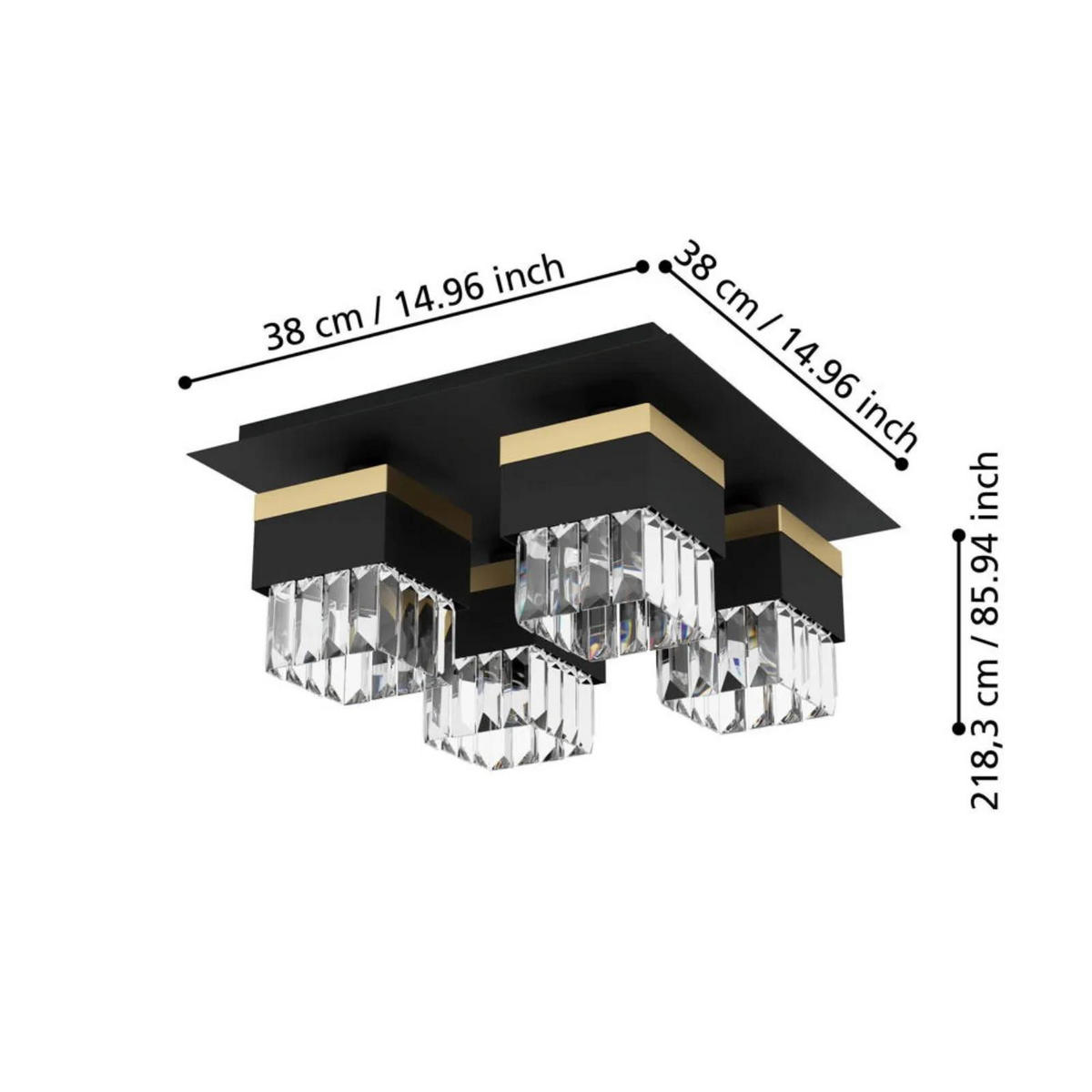 DECKENLEUCHTE BARRANCAS Schwarz - Goldfarben/Schwarz, Glas (38/38/18cm) - Eglo