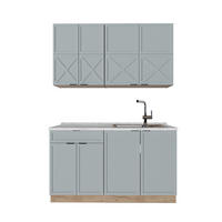 SINGLEKÜCHE Fame-Line Hellblau-grau/Goldkraft Eiche 140 cm, AP Marmor - Honigeiche/Blaugrau, Holzwerkstoff (140/81.6/60cm) - Vicco
