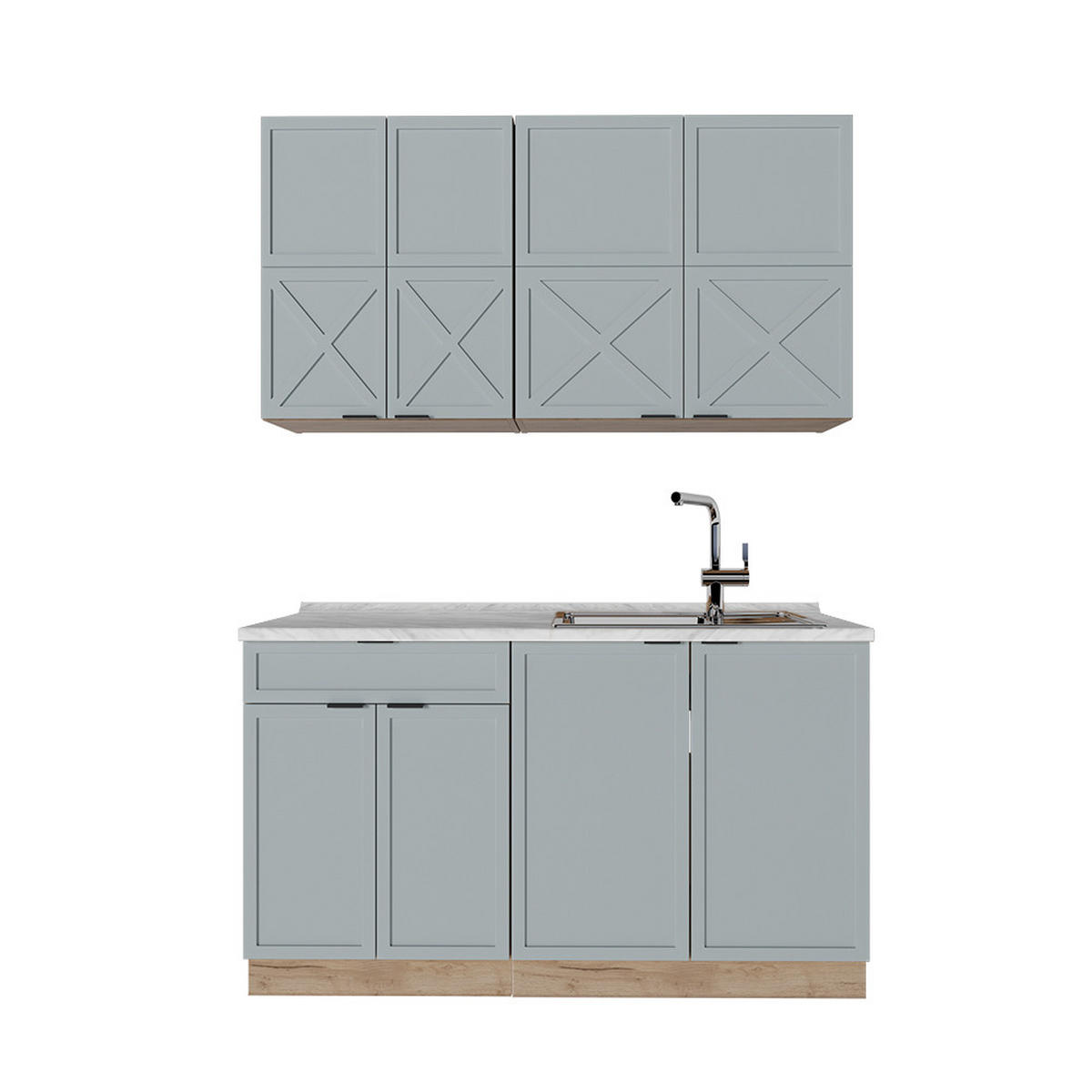 SINGLEKÜCHE Fame-Line Hellblau-grau/Goldkraft Eiche 140 cm, AP Marmor - Honigeiche/Blaugrau, Holzwerkstoff (140/81.6/60cm) - Vicco