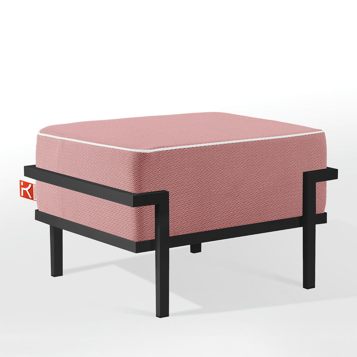 GARTENLOUNGE-HOCKER TRIGLO auf Metallfüßen, Modern, Dunkelgrau - Dunkelgrau/Rot, Textil/Metall (69/44/54cm) - KONSIMO®