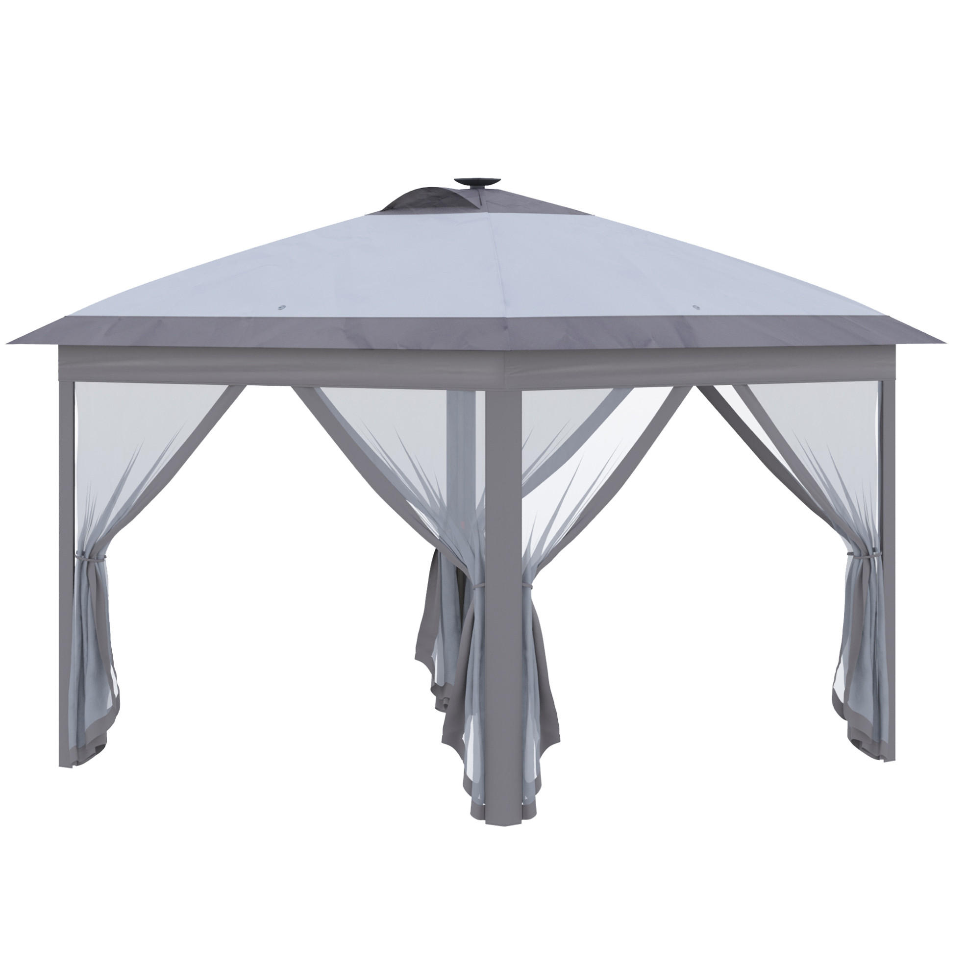 FALTPAVILLON 330/330/288 cm grau aus Metall mit LED und Meshwänden - Grau, Metall (330/288/330cm) - OKWISH