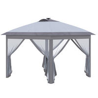 FALTPAVILLON 330/330/288 cm grau aus Metall mit LED und Meshwänden - Grau, Metall (330/288/330cm) - OKWISH