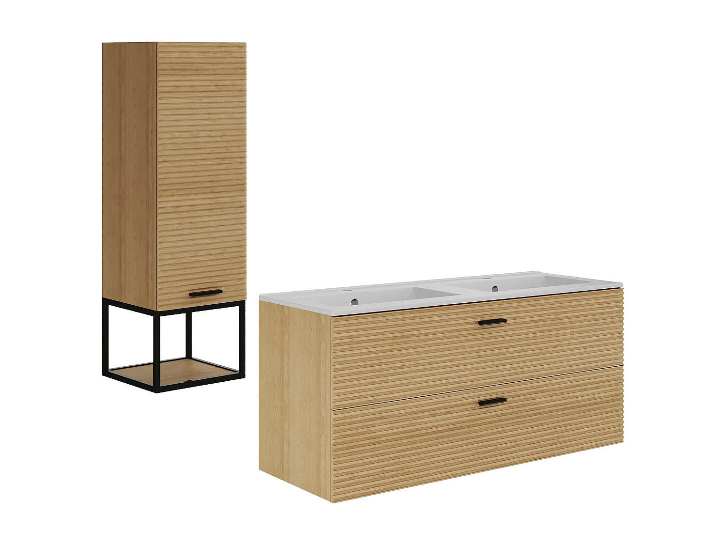 BADMÖBEL-SET - 120 cm x 46 cm - holz - naturfarben hell Sarone - Weiß, Holz (120/55/46cm) - Vente-Unique