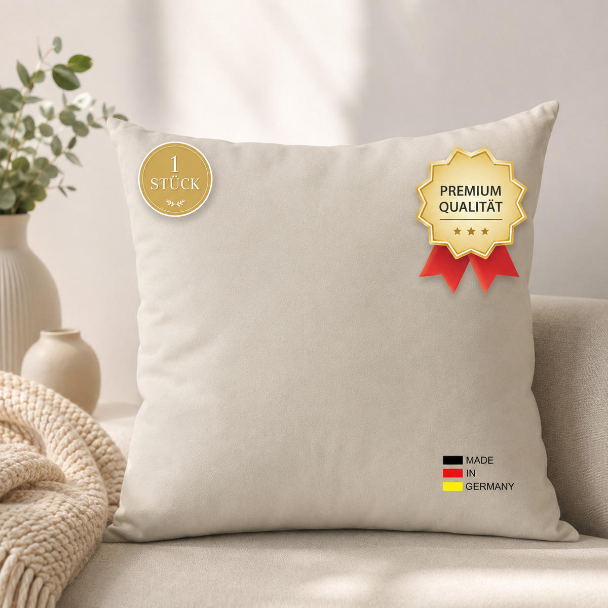 FEDERKISSEN 40/40 cm Baumwolle - Creme, Textil (40/40cm) - TiborTex