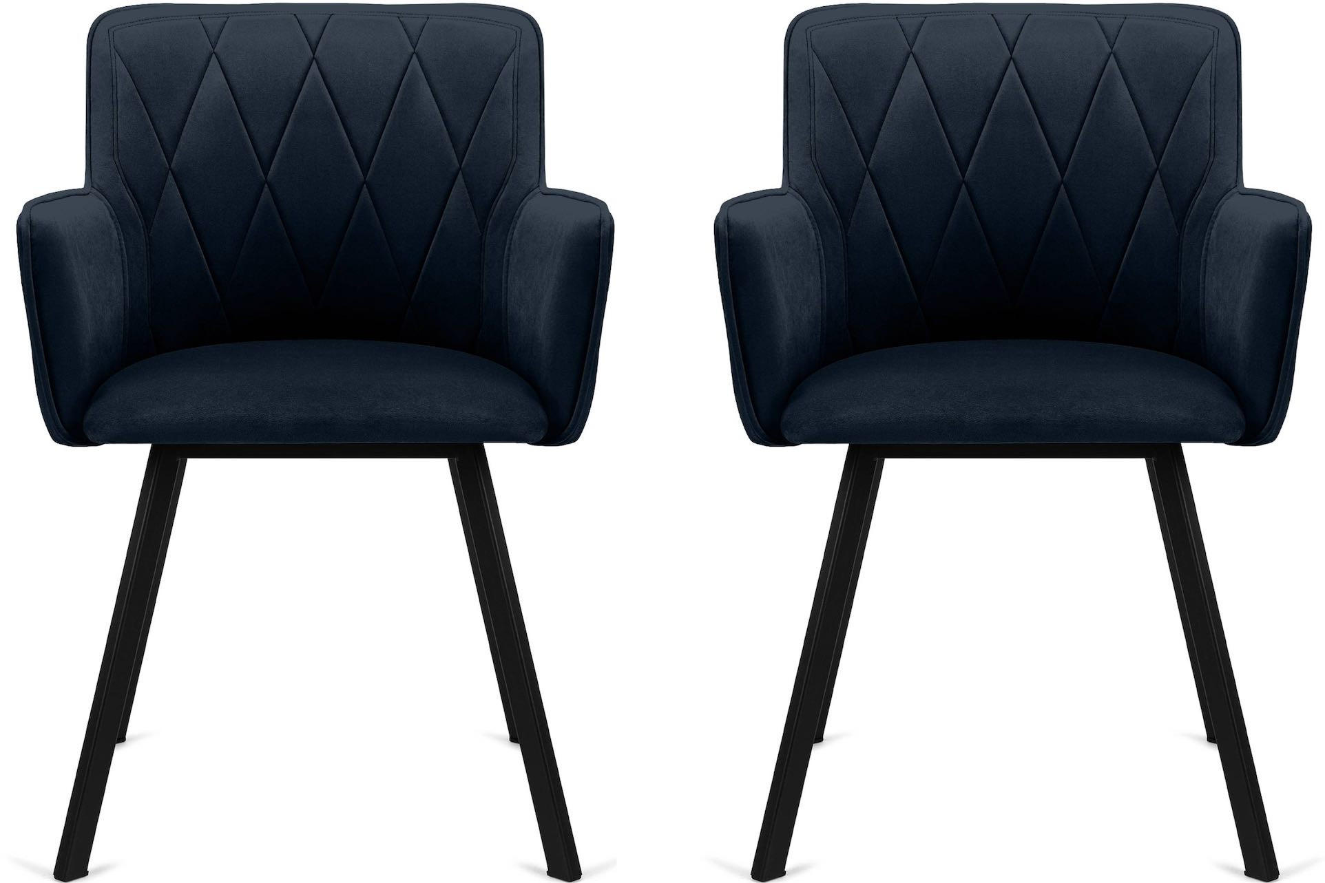 ESSZIMMERSTUHLE PYRUS 2-tlg Velours-Sitz, Dunkelblau - Schwarz/Dunkelblau, Textil/Metall (56/84/46cm) - KONSIMO®