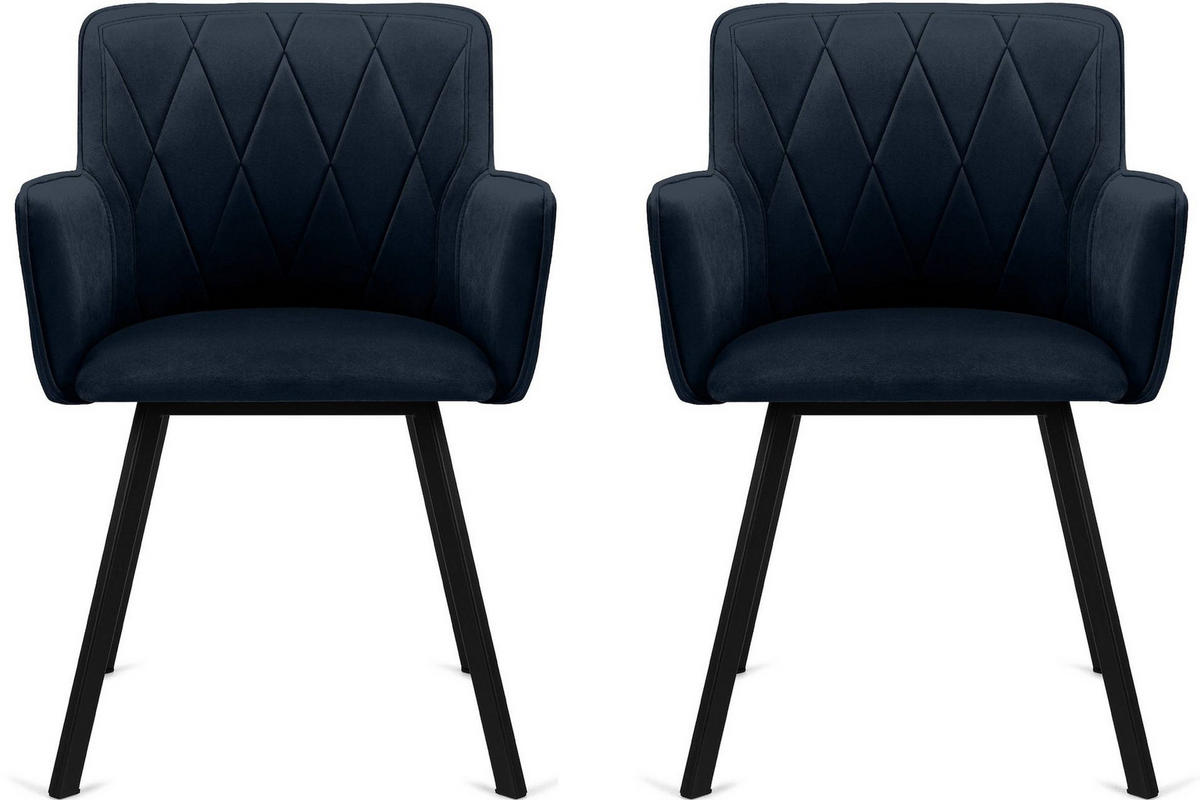 ESSZIMMERSTUHLE PYRUS 2-tlg Velours-Sitz, Dunkelblau - Schwarz/Dunkelblau, Textil/Metall (56/84/46cm) - KONSIMO®