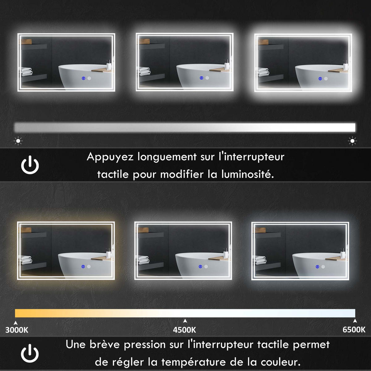 BADEZIMMERSPIEGEL DE-15137 horizontal oder vertikal montierbar Silber - Transparent, Metall (60/4/100cm) - ComfortXL