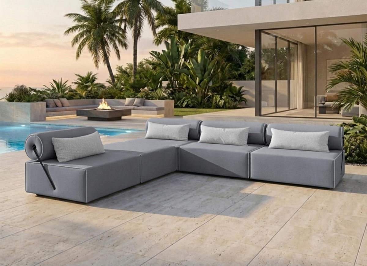 GARTENSOFA BALI L - Wetterfeste Balkonmöbel & Lounge Sofa Außen - Moderne Outdoor Couch für Garten - Balkon & Terrasse - Grau - Grau, Kunststoff (336/78/100cm) - Trada