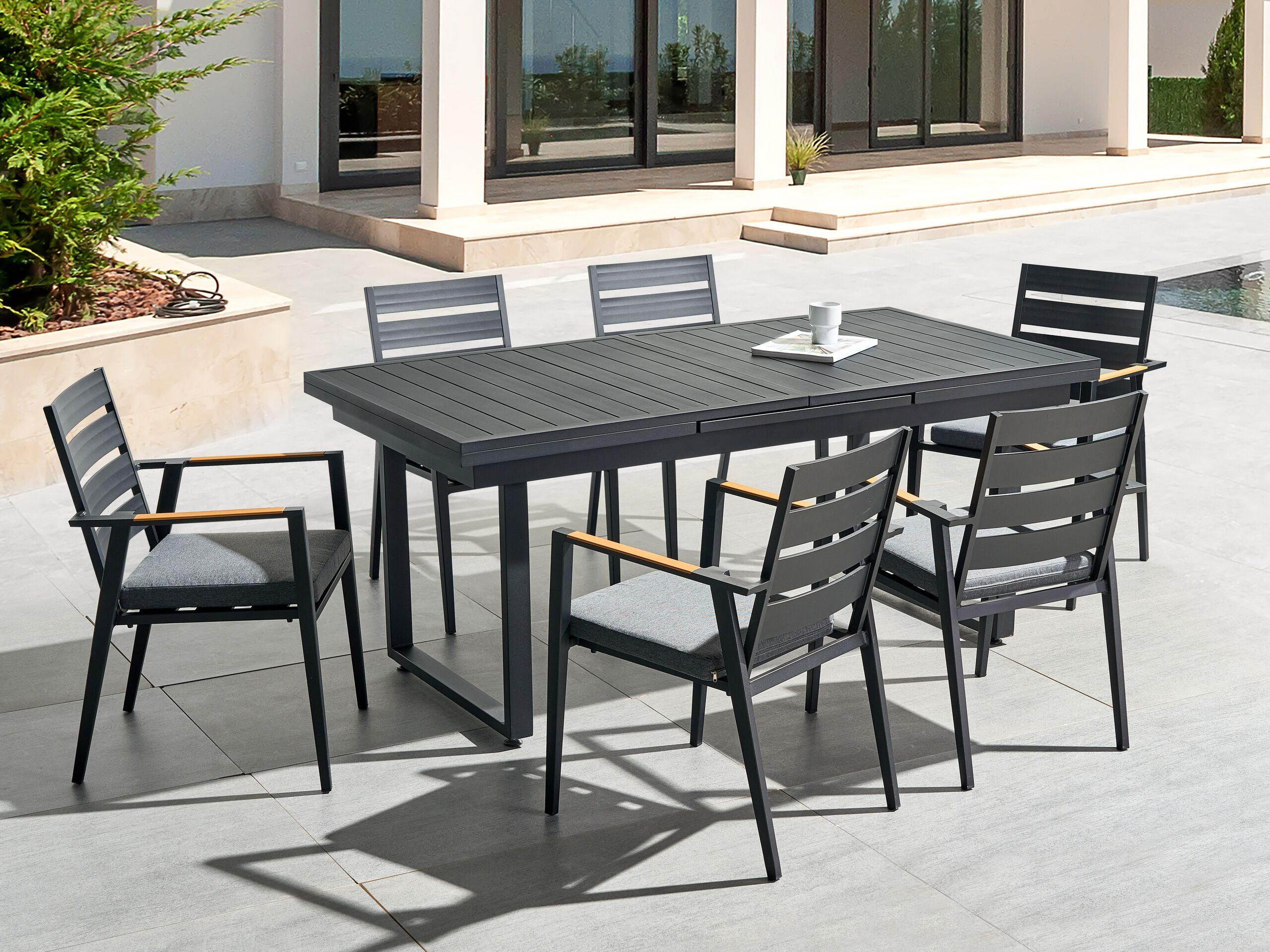GARTENSTUHL 6er-Set Aluminium schwarz Taviano - Schwarz, Metall (54/86/58cm) - Beliani