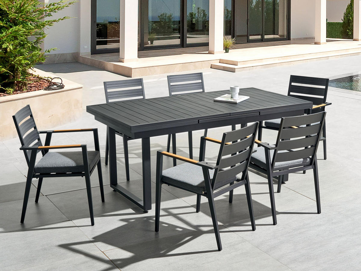 GARTENSTUHL 6er-Set Aluminium schwarz Taviano - Schwarz, Metall (54/86/58cm) - Beliani