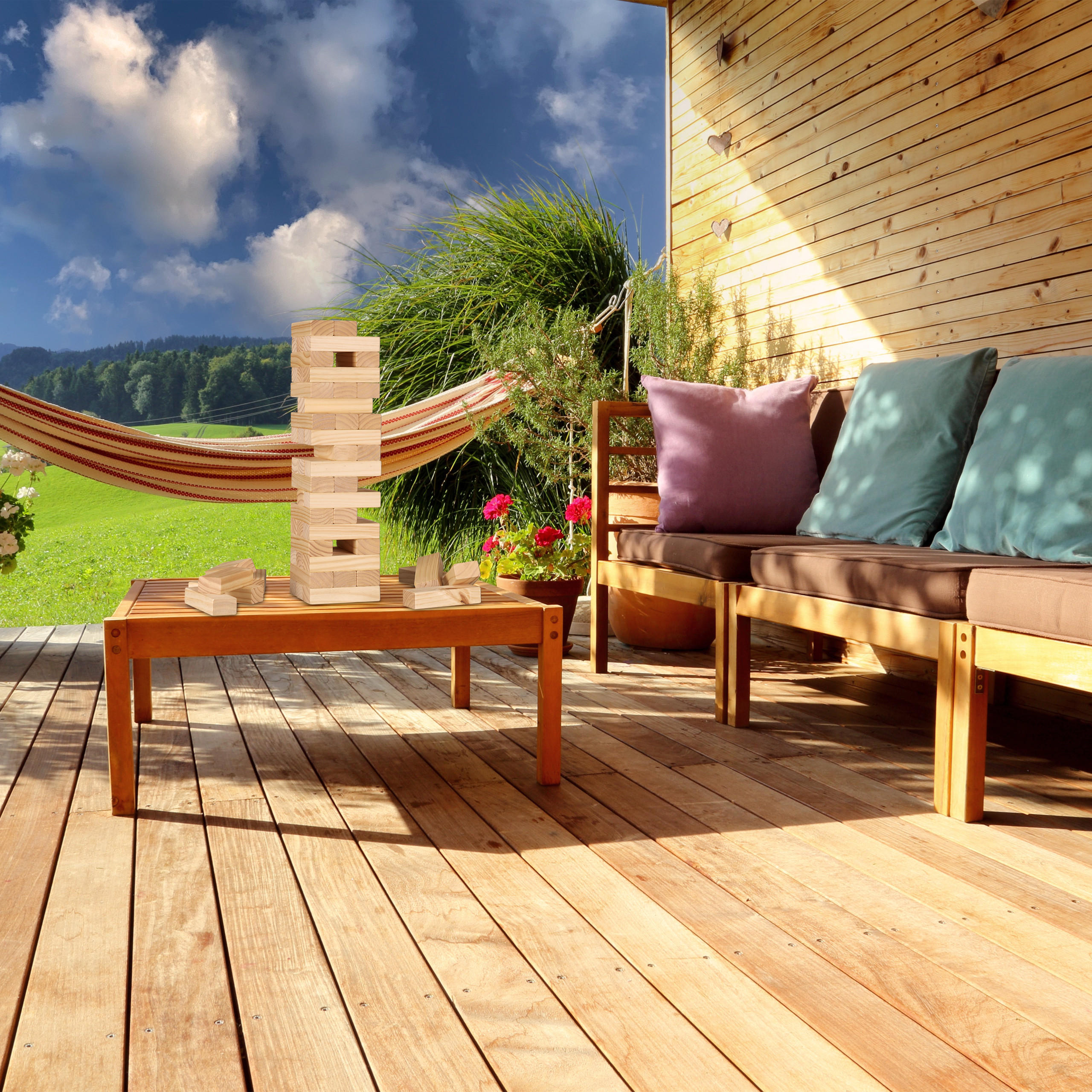 WACKELTURM - Hellbraun, Holz/Textil (16.5/63/16.5cm) - Relaxdays