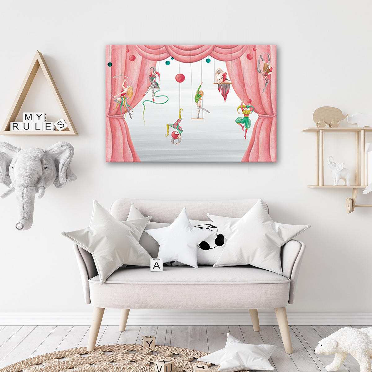 WANDBILD zirkusakrobat - Rot, Textil (60/40cm) - Feeby