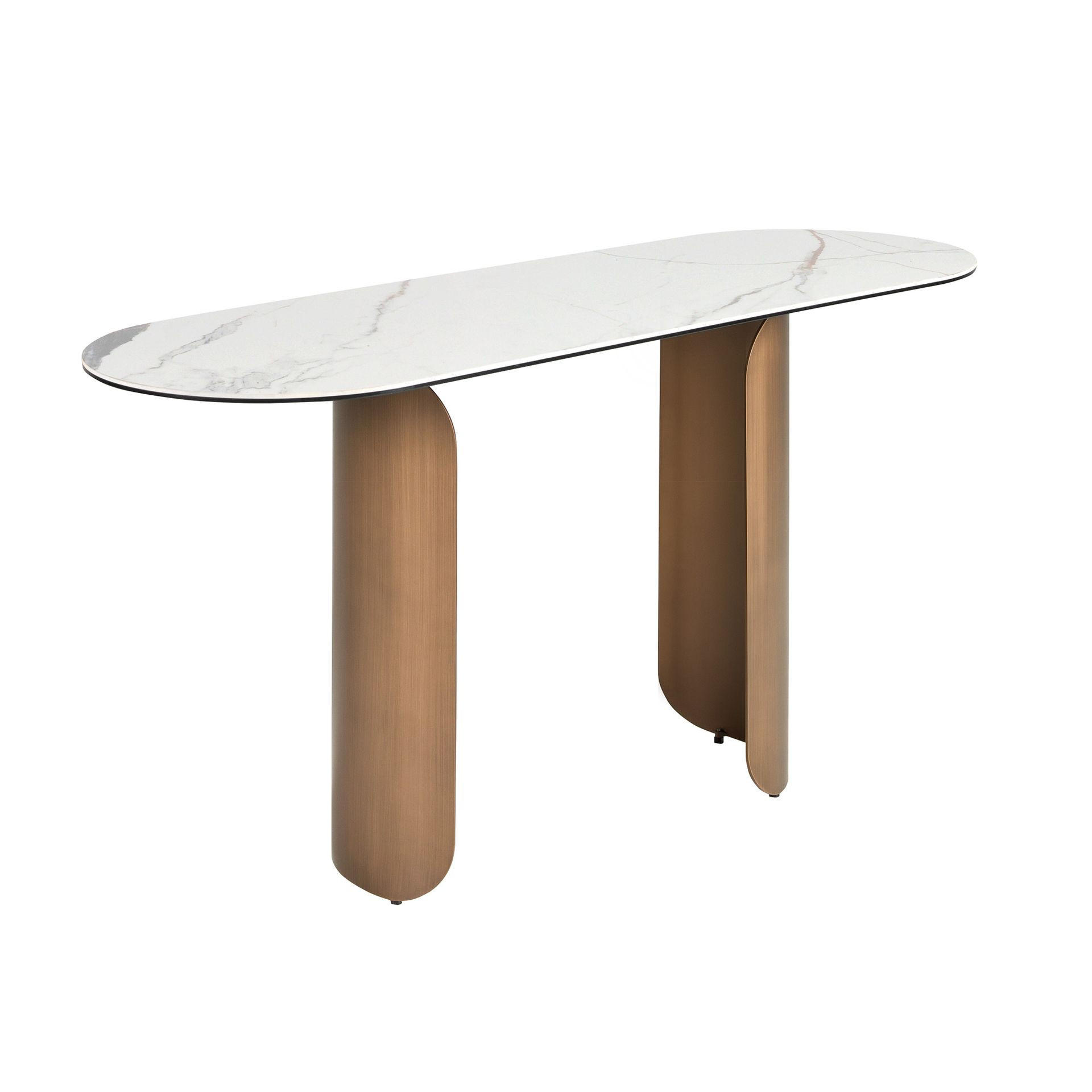KONSOLENTISCH Ovale Konsole mit halbrundem Profil aus Feinsteinzeug und bronzefarbenem Stahl Ø150/50/80 cm - Messingfarben/Weiß, Keramik/Stein (150/80/50cm) - ANGEL CERDA