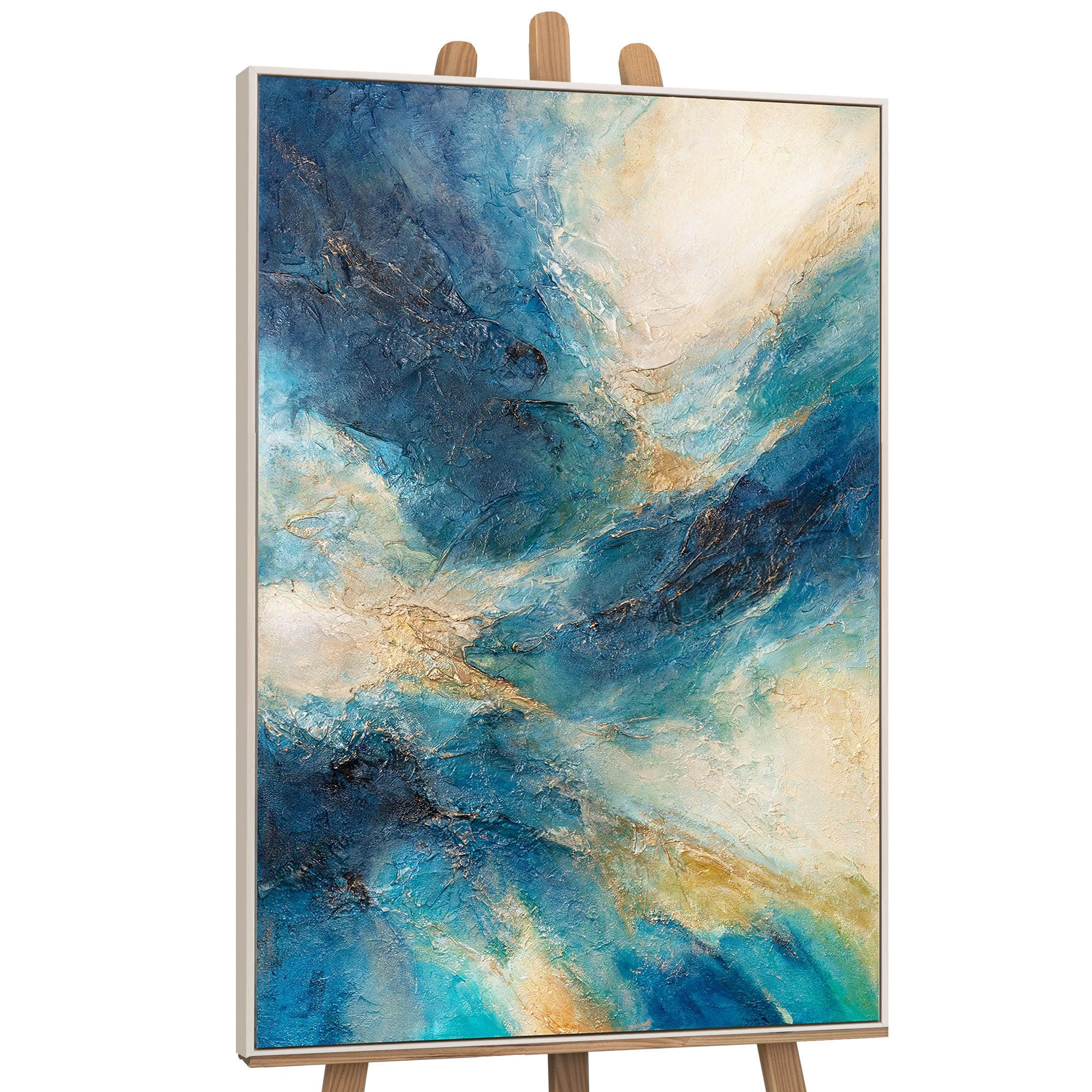 GEMÄLDE Glanz der Wellen Schattenfugenrahmen Beige 140x100 cm - Beige, Holz (140/100cm) - YS-art gallery