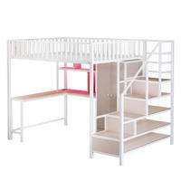 HOCHBETT 140/200 cm DE-01503, in Weiß, mit Schreibtisch, Kleiderschrank, Ladebuchse und LED - Weiß, Metall (140/200cm) - ComfortXL