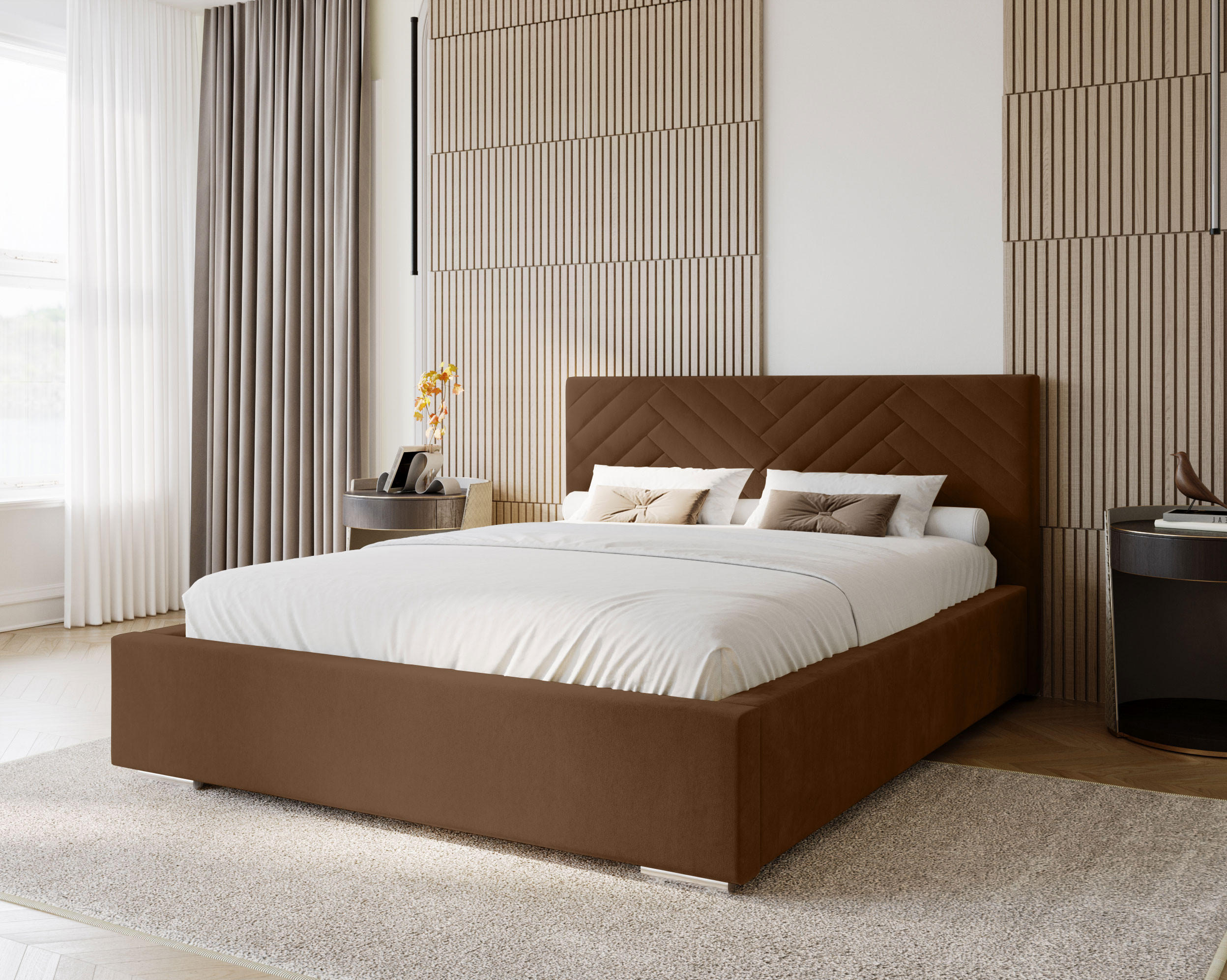 POLSTERBETT Aura 120x200 cm, Doppelbett mit Bettkasten und Lattenrost aus Holz, Velourstoff: Dunkelbraun - Dunkelbraun, Holz/Kunststoff (120/200cm) - Marpur