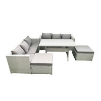 GARTENMÖBEL SET mit Esstisch,2 Großer Hockern Polyrattan Hellgrau 8-Sitzer - Hellgrau/Grau, Glas/Kunststoff - Fimous