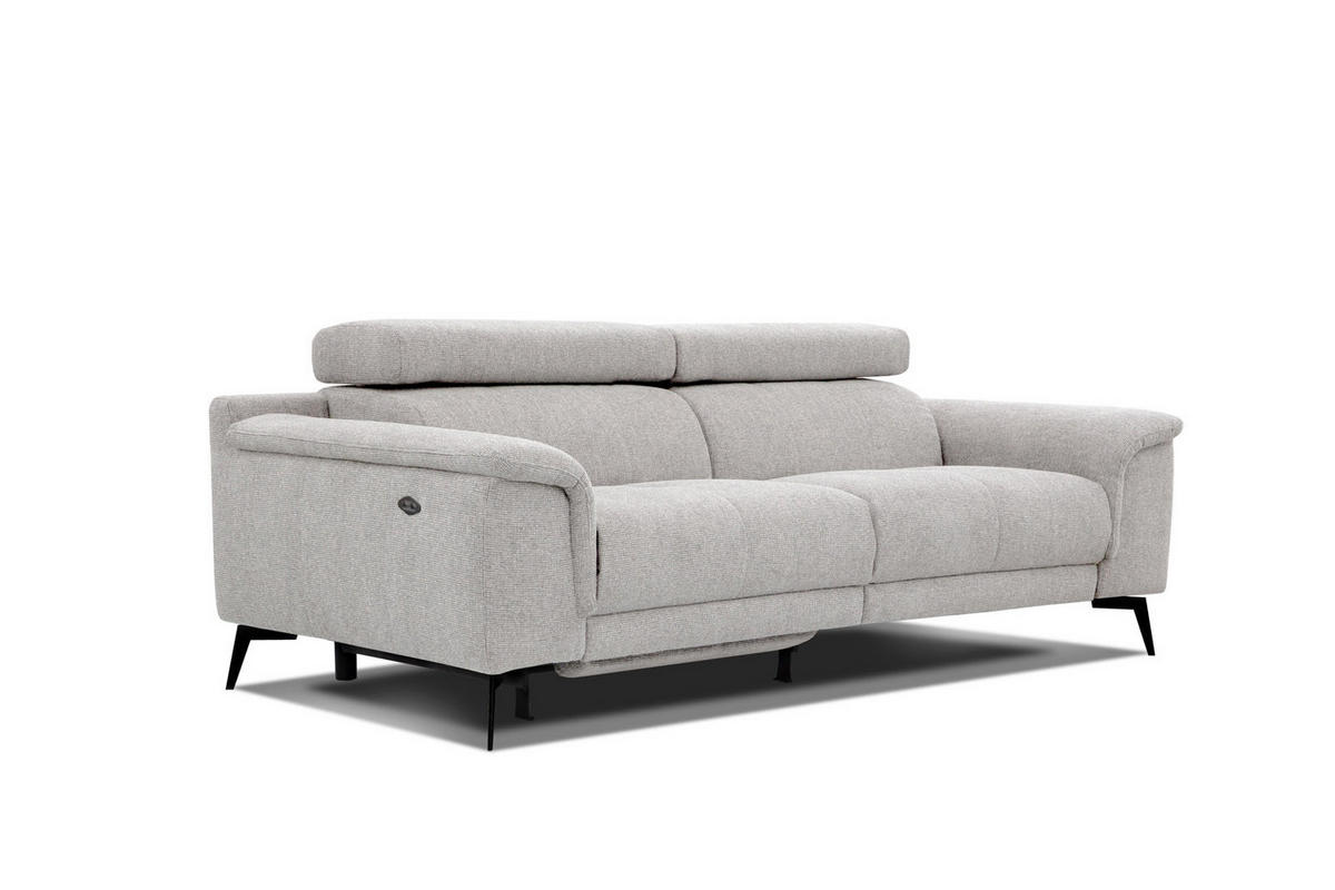 RELAXSOFA FIERO 3-Sitzer mit 1 Relaxfunktion, hellgrau - Hellgrau/Schwarz, Holzwerkstoff/Textil (212/82/103cm) - Courtois Laville