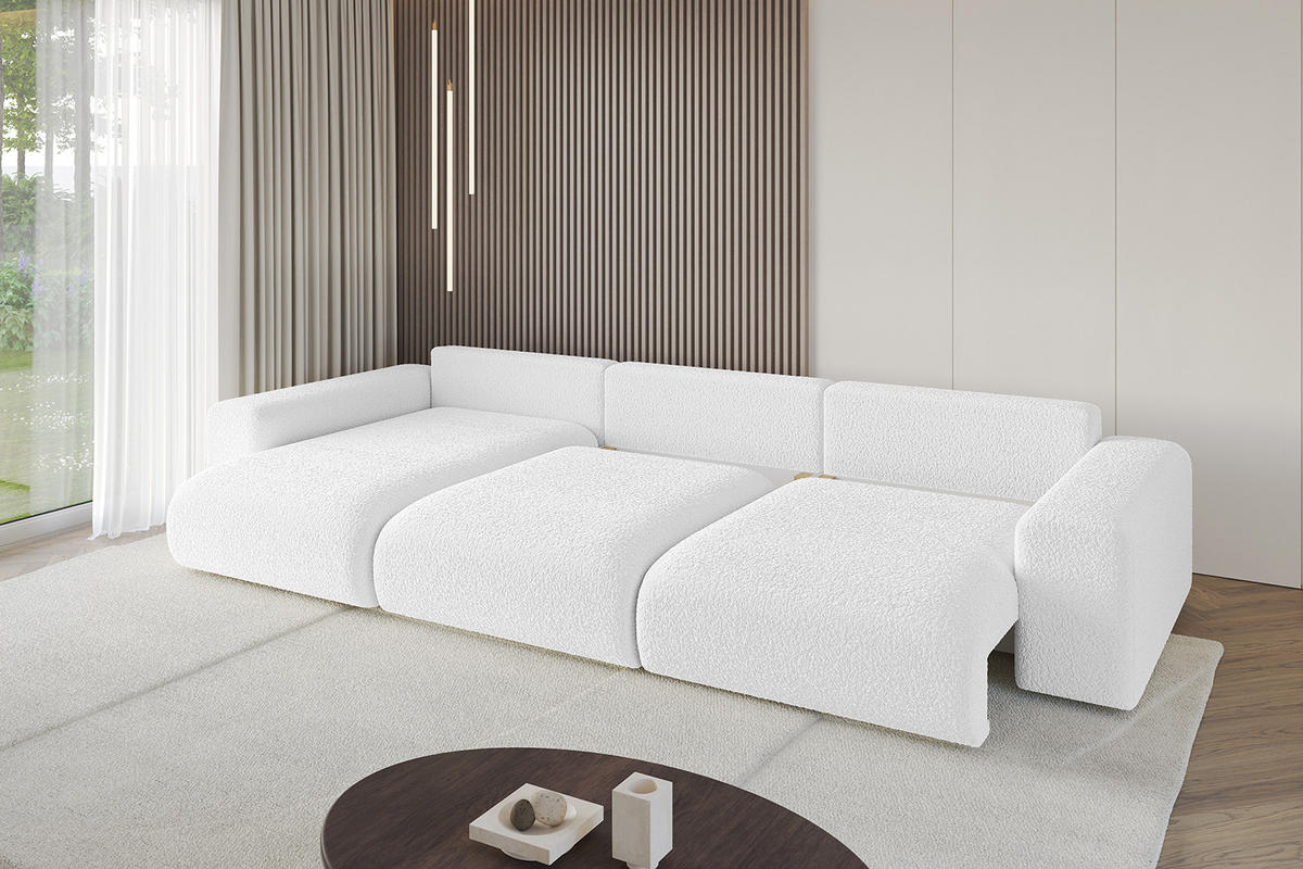 ECKSOFA Ottomane links ESKAR-L 364x176x84 Weiß Bouclé - Schwarz/Weiß, Holzwerkstoff/Kunststoff (364/176cm) - ALTDECOR