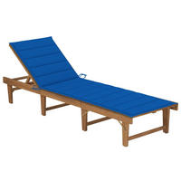 KLAPPBARE Sonnenliege mit Auflage Akazie Massivholz - Blau, Holz (61/86/200cm) - furnicato