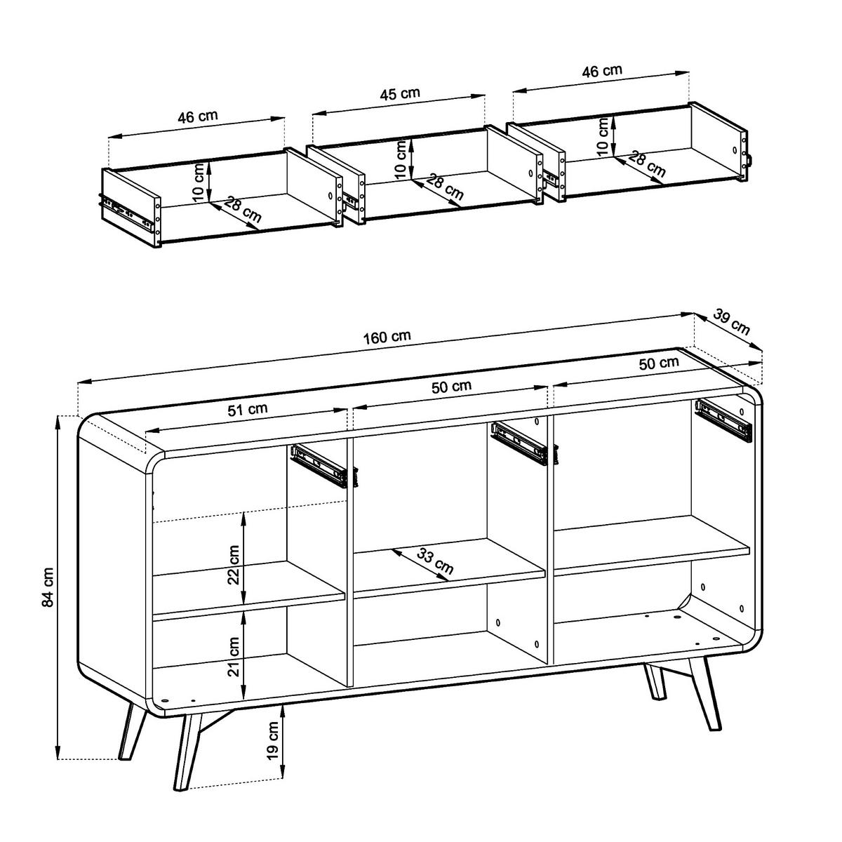SIDEBOARD CORNWALL KOM2 Abgerundeter Korpus Eiche Eiche - Eichefarben/Braun, Holz/Holzwerkstoff (160/84/39cm) - Komodee