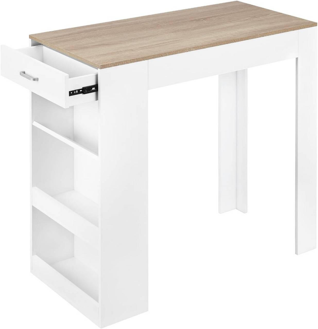 BARTISCH mit 1 Schublade 3 Ablagen, Weinregal, Weiß + Helleiche - Eichefarben/Weiß, Holzwerkstoff (100/100/50cm) - Woltu